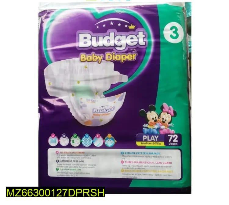 72 Pcs Taped Baby Diapers with Free Brush