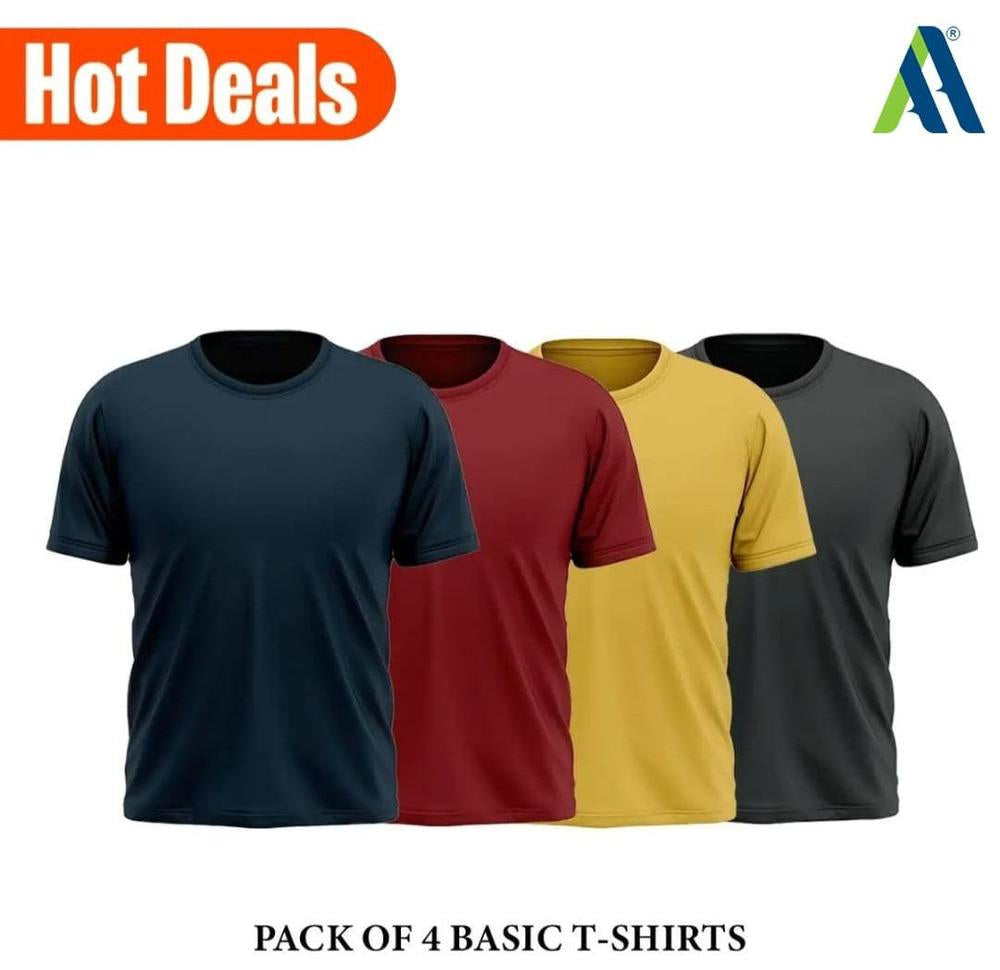 Men's Stitched Jersey Plain T-Shirt, Pack of 4